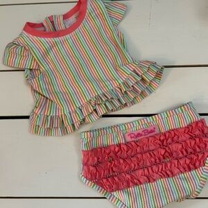 Ruffle Butts Rainbow Seersucker Baby Girl Swim Suit 6-12 Months
